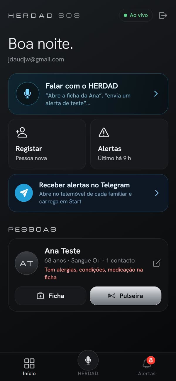 Ecrã inicial da app HERDAD SOS