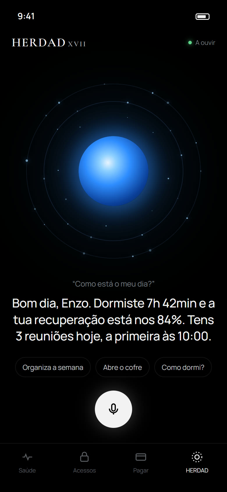 Assistente HERDAD: núcleo azul com pontos à volta